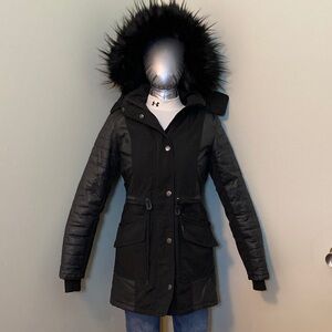 Garage Black Women's Parka with Faux Fur Hood